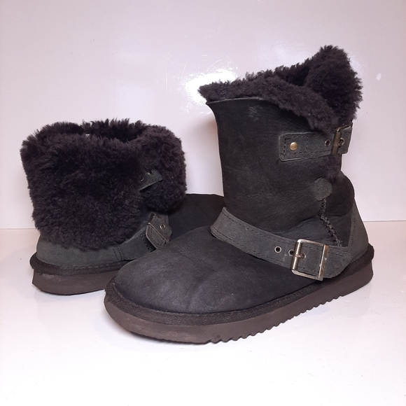 Kirkland Signature Sheepskin Shearling Boots Mid Calf Foldover Buckle Winter - Picture 15 of 15
